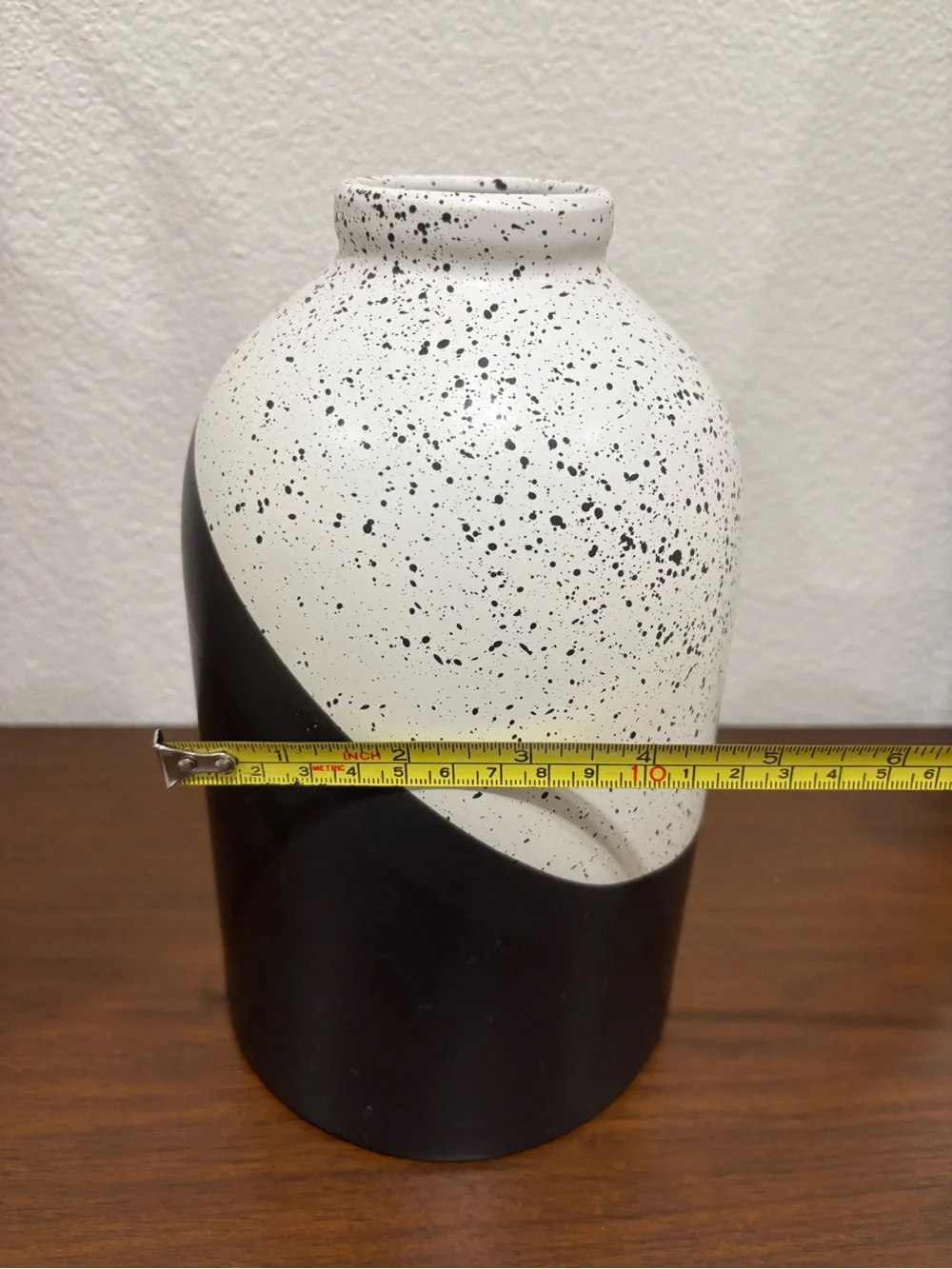 Minimalist Black and White Speckled Ceramic Vase - Home Accents